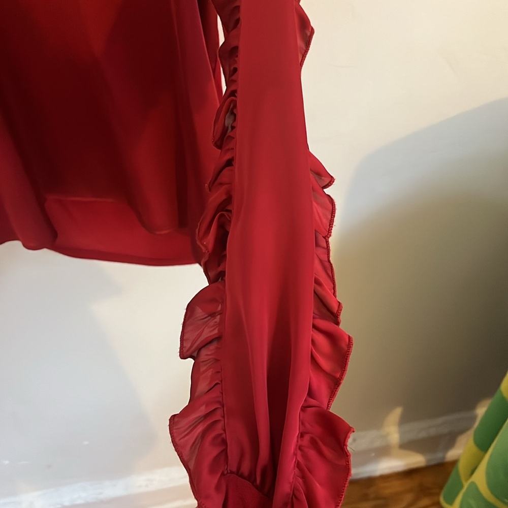 ZARA Red Ruffle Long Sleeve Blouse - Picture 3 of 4